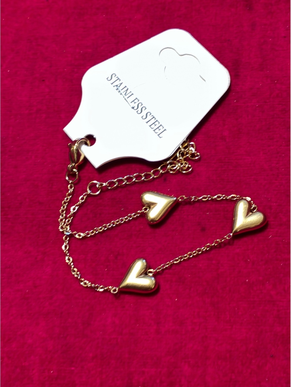 Dainty Stainless Steel Triple Heart chain bracelet 7-9”
